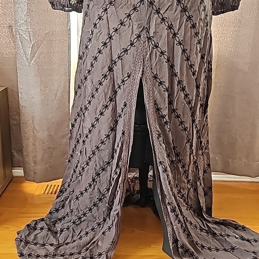 NWOT VINTAGE Free People Black Open Back Maxi Dress Boho Evening Size Large - Picture 5 of 14